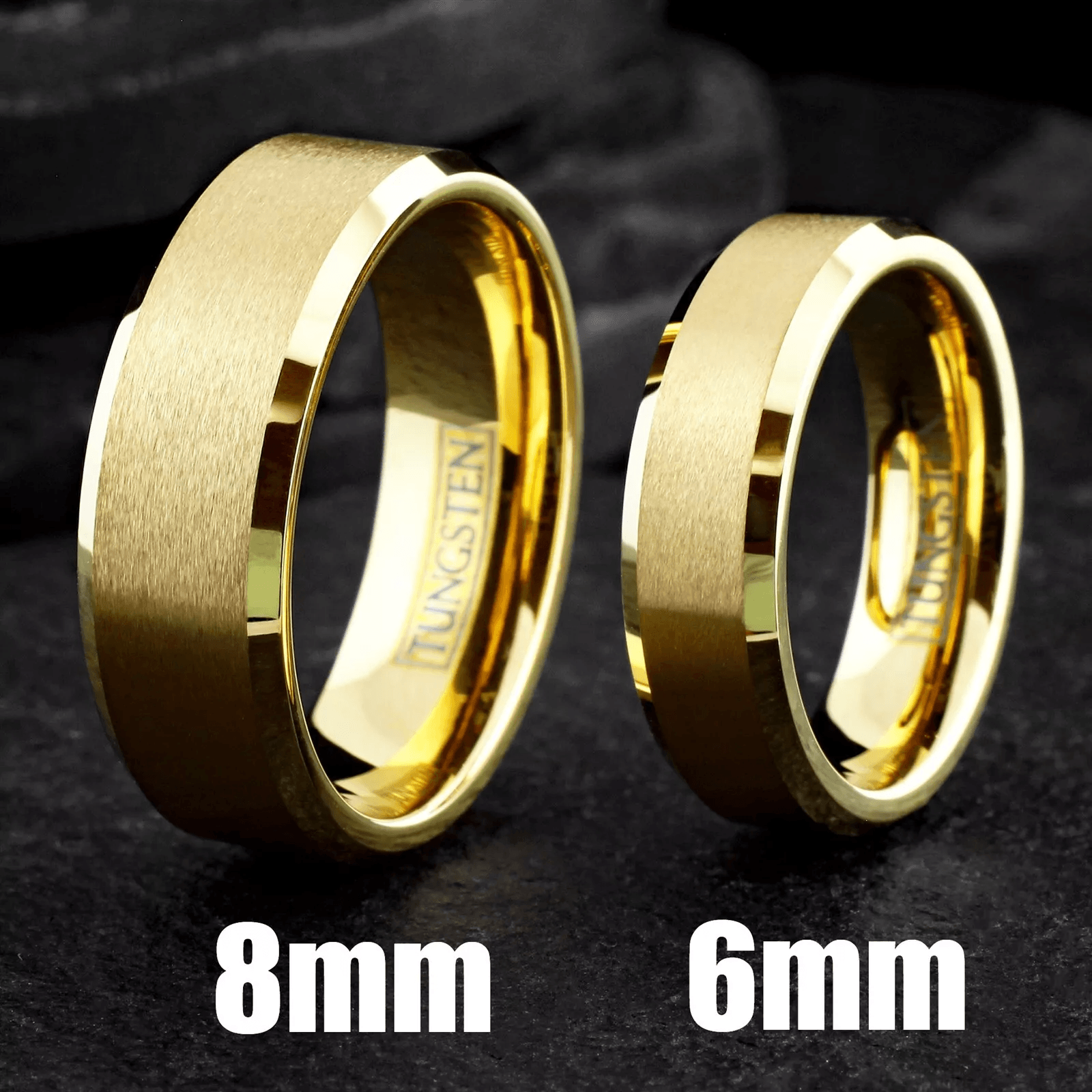 Gold Tungsten Carbide Wedding Band Ring for Men & Women – Beveled Edge Design - Jewelry Store by Erik Rayo