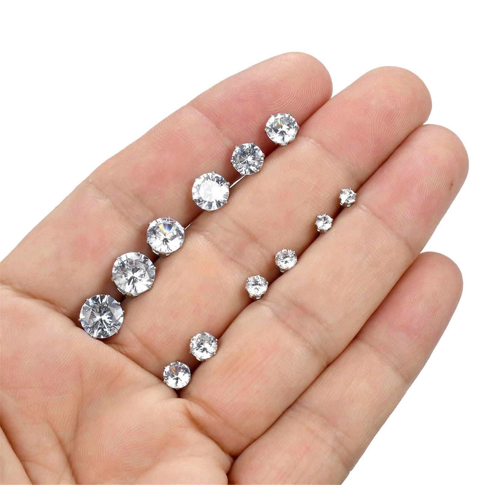 Stud Earrings with Roundback 6 Pair Stainless Steel Round Cubic Zirconia for Men Women Children and Babies - Jewelry Store by Erik Rayo