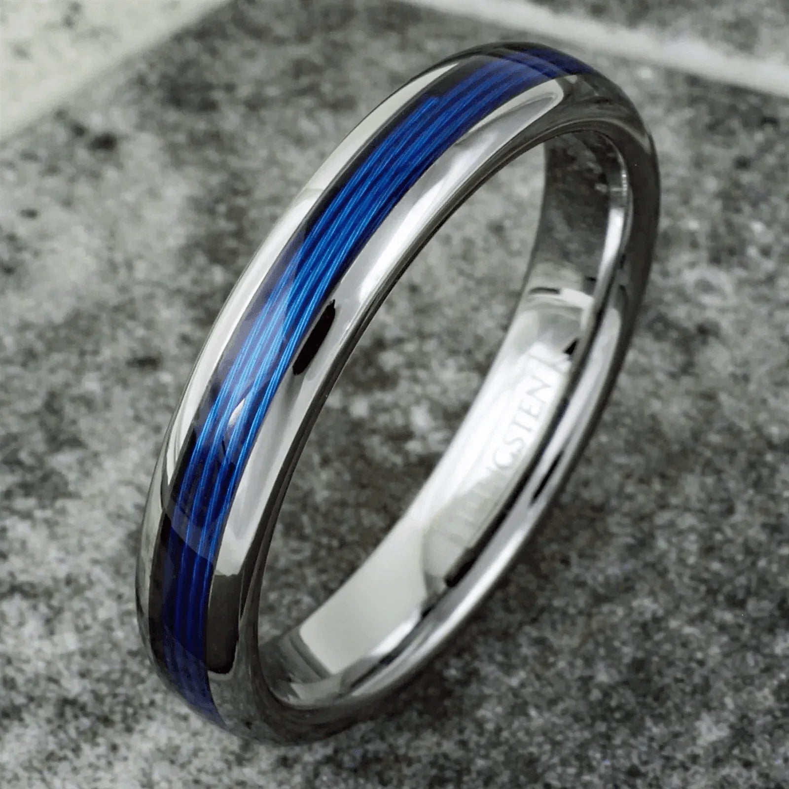 Silver Blue Fishing Line Wedding Band Ring for Men and Women - Wedding Rings for Engagement - Jewelry Store by Erik Rayo