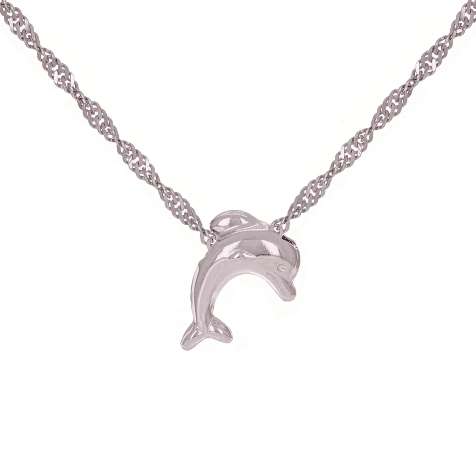 Italian 14k White Gold Dolphin Charm Singapore Chain Necklace 16" 1.4 grams - Jewelry Store by Erik Rayo