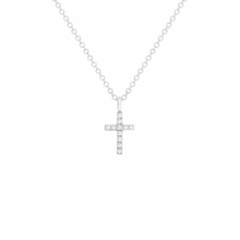 Load image into Gallery viewer, 14k Rose Gold 0.04ctw Diamond Cross Pendant Small Religious Charm
