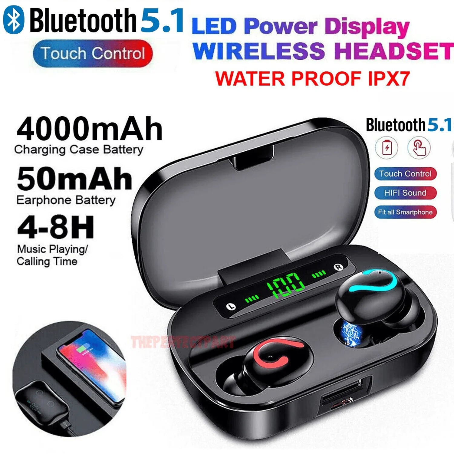 Bluetooth 5.1 Headset TWS Wireless Earphones Mini Earbuds Stereo Headphones IPX7 - Jewelry Store by Erik Rayo