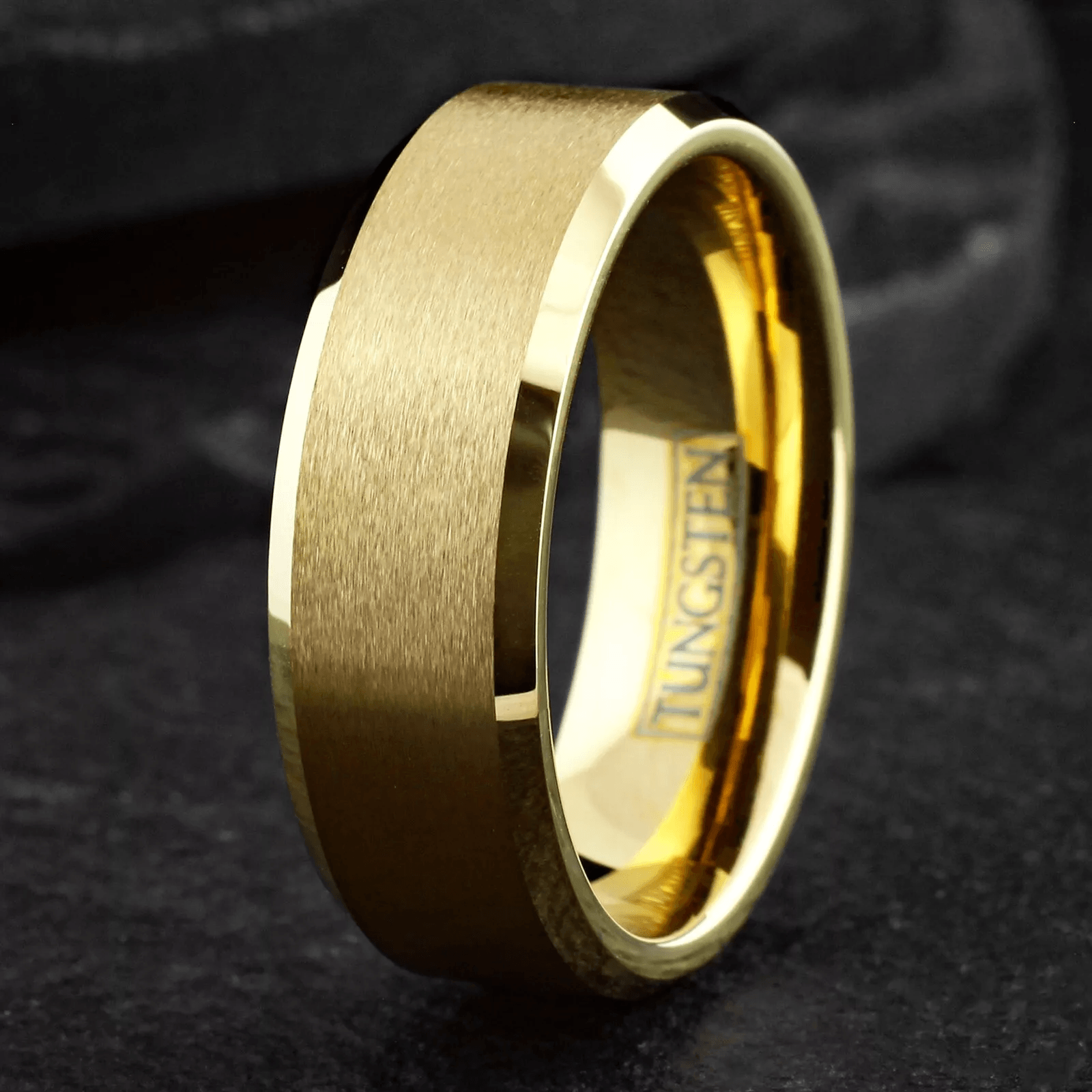 Gold Tungsten Carbide Wedding Band Ring for Men & Women – Beveled Edge Design - Jewelry Store by Erik Rayo