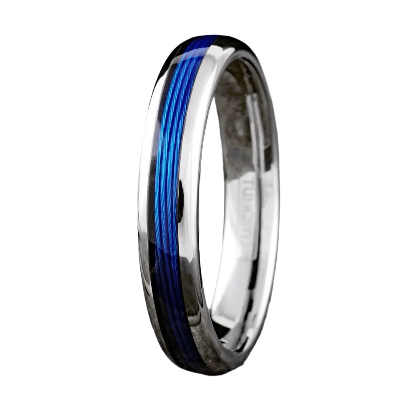 Silver Blue Fishing Line Wedding Band Ring for Men and Women - Wedding Rings for Engagement - Jewelry Store by Erik Rayo