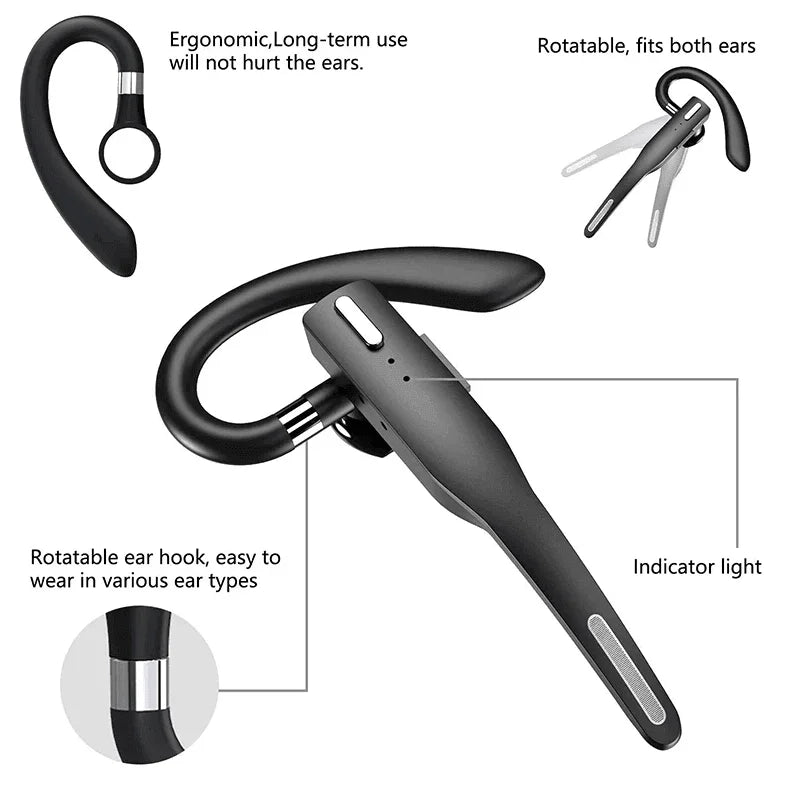 Trucker Wireless Headset Bluetooth 5.1 Earpiece Dual Mic Earbud Noise Cancelling - Jewelry Store by Erik Rayo