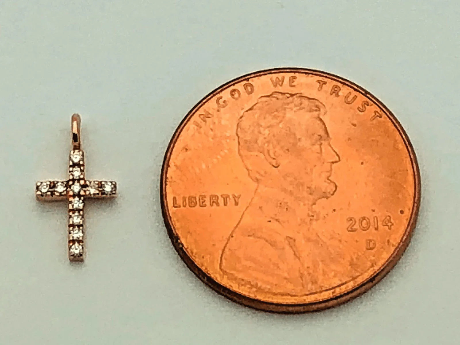 14k Rose Gold 0.04ctw Diamond Cross Pendant Small Religious Charm - Jewelry Store by Erik Rayo