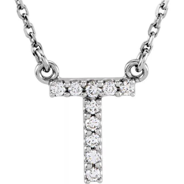 14k Yellow White or Rose Gold Diamond Initial Letter T Pendant Necklace 18" - Jewelry Store by Erik Rayo