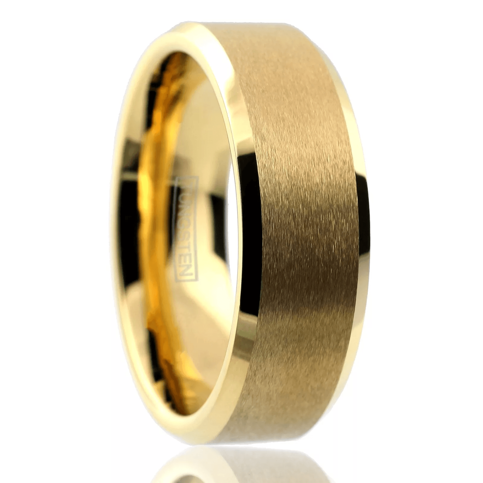 Gold Tungsten Carbide Wedding Band Ring for Men & Women – Beveled Edge Design - Jewelry Store by Erik Rayo