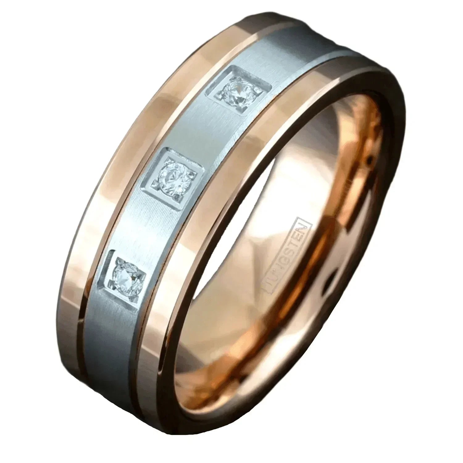 Men's Wedding Band Ring - Rose Gold & Silver with Center Stripe, 0.15 Carat CZ - Perfect for Weddings & Anniversaries - Jewelry Store by Erik Rayo