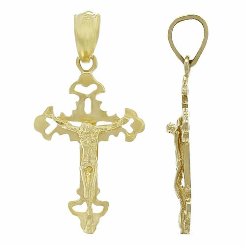 14k Yellow Gold Solid Jesus Crucifix Cross Pendant Religious Charm 1.25" 1.2g - Jewelry Store by Erik Rayo