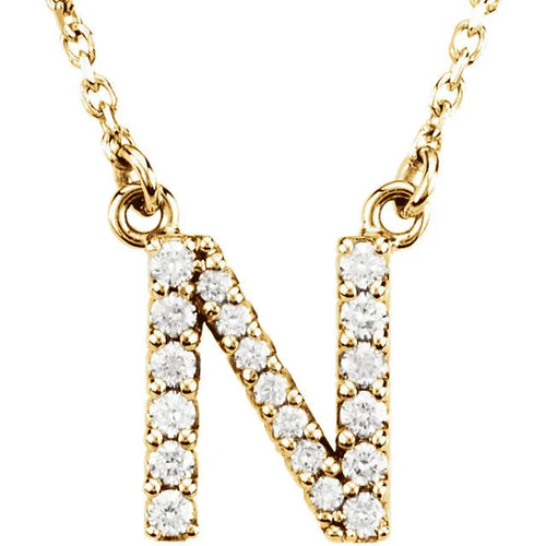 14k Yellow White or Rose Gold Diamond Initial Letter N Pendant Necklace 18" - Jewelry Store by Erik Rayo