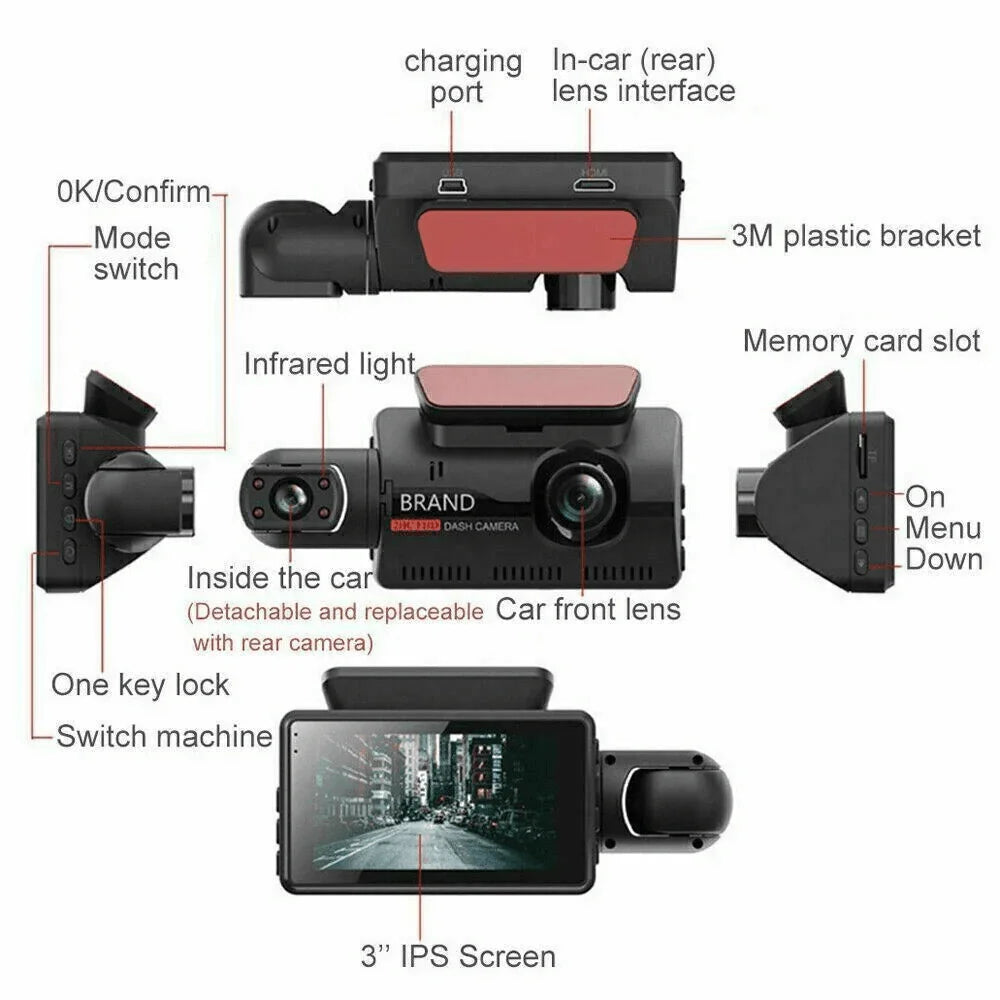1080P Dual Lens Car DVR Dash Cam Video Recorder G-Sensor Front And Inside Camera - Jewelry Store by Erik Rayo