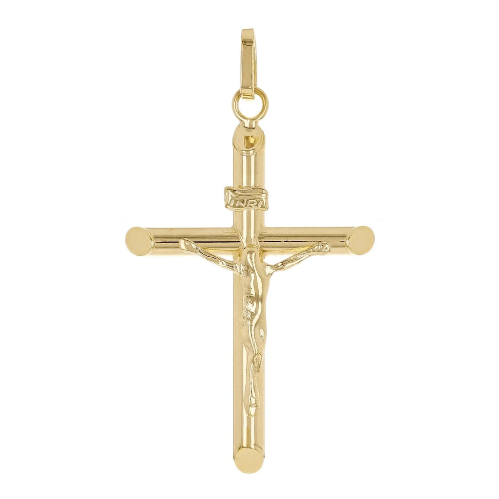 Italian 14k Yellow Gold Hollow INRI Jesus Crucifix Cross Charm Pendant 1.6" 1.8g - Jewelry Store by Erik Rayo