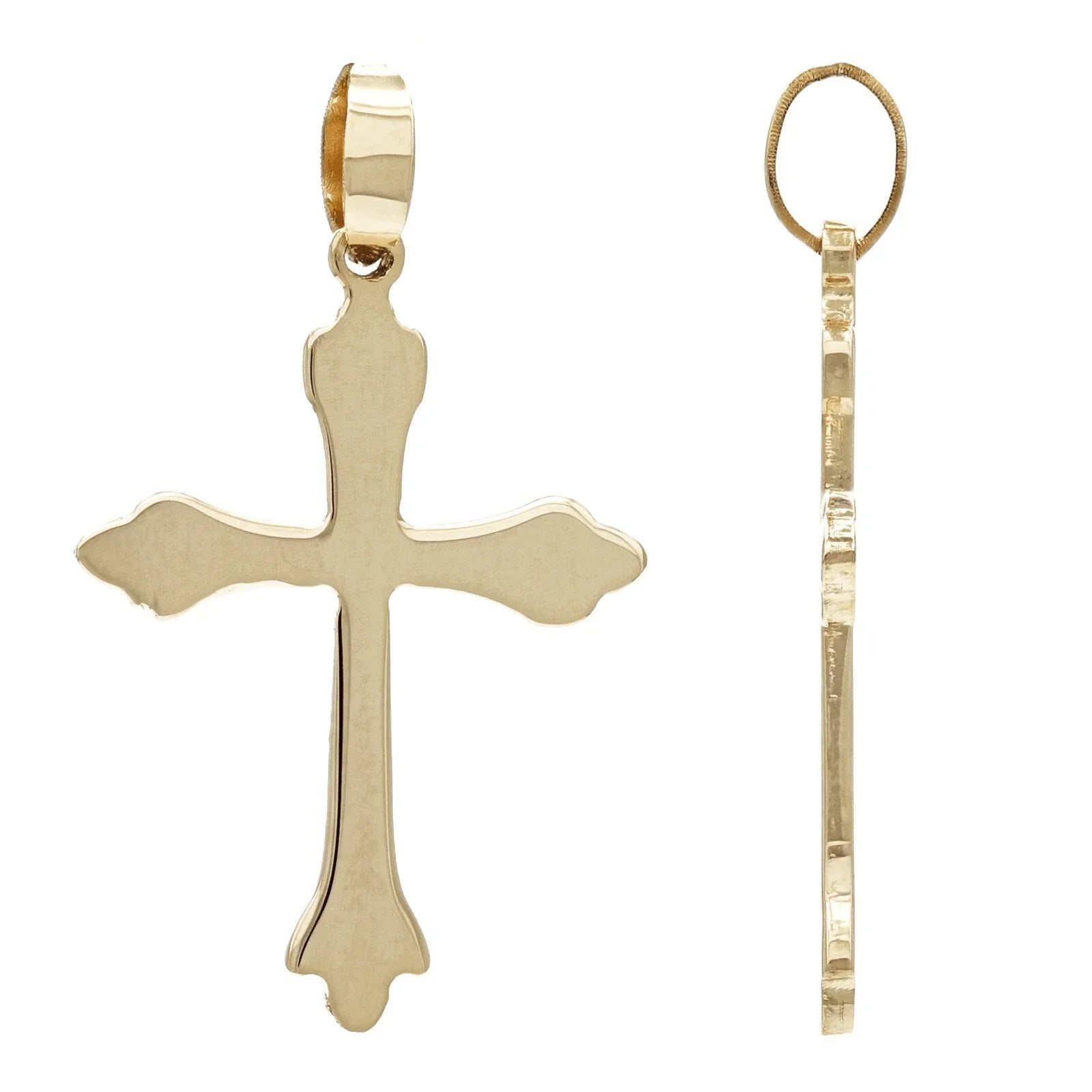 Italian 14k Yellow Gold Solid Thin Flared Cross Pendant 1" 15.5mm 1 gram - Jewelry Store by Erik Rayo