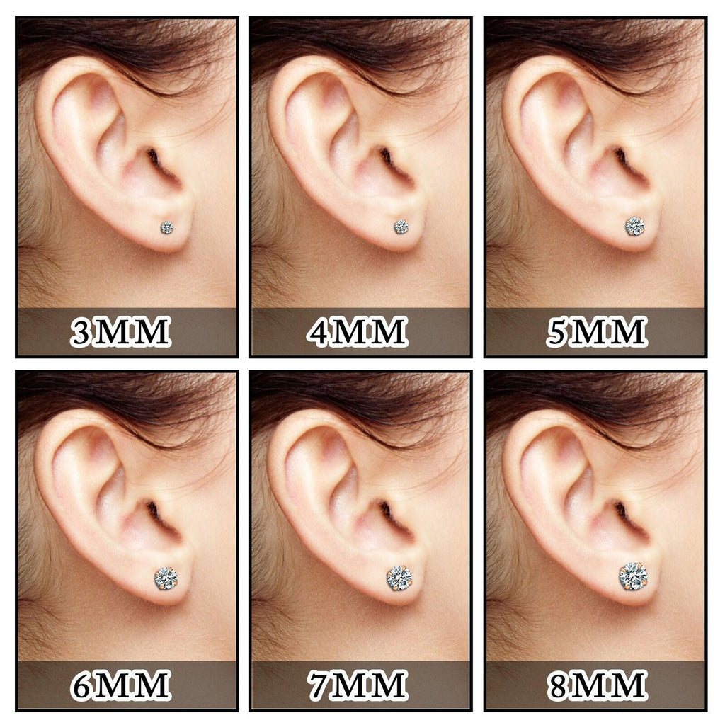 Stud Earrings with Flatback 6 Pair Stainless Steel Round Cubic Zirconia for Men Women Children and Babies - Jewelry Store by Erik Rayo