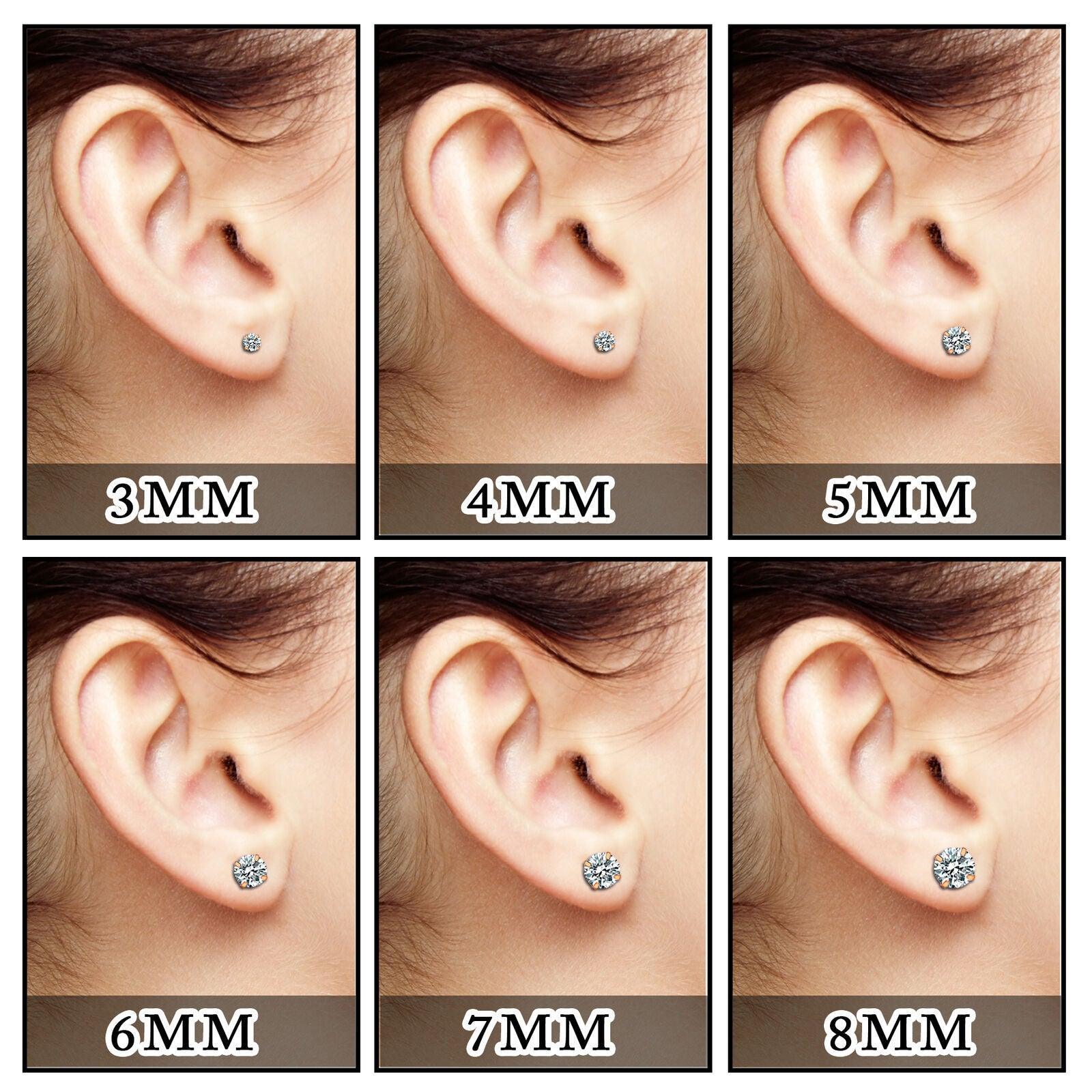 Stud Earrings with Flatback 6 Pair Stainless Steel Round Cubic Zirconia for Men Women Children and Babies - Jewelry Store by Erik Rayo