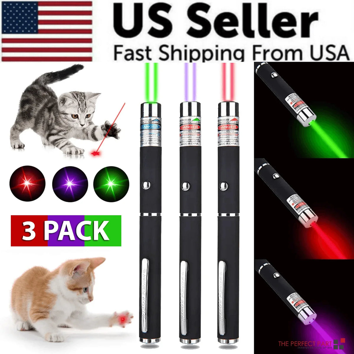 3 Pack 900 Mile Laser Pointer Pen Green Blue Red Light Visible Beam Lazer - Jewelry Store by Erik Rayo