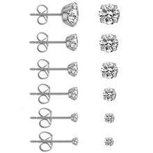 Load image into Gallery viewer, Silver Stud Earrings 6 Pair Stainless Steel Round Cubic Zirconia for Men Women - Jewelry Store by Erik Rayo
