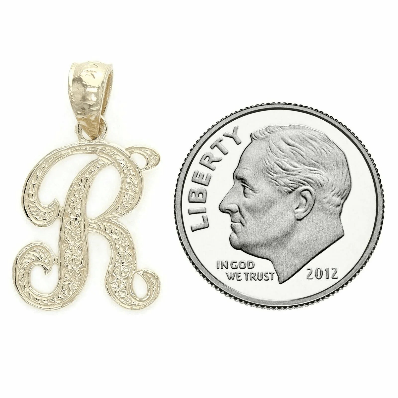 14k Yellow or White Gold Initial Letter R Alphabet A-Z Charm Pendant - Jewelry Store by Erik Rayo
