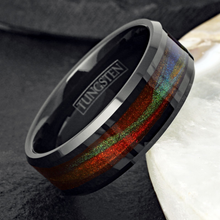 Load image into Gallery viewer, Wedding Band Ring Black Tungsten Carbide Green &amp; Red Flowing Sand Ring for Men
