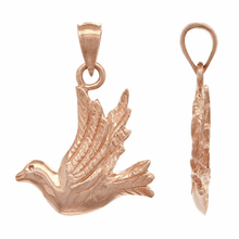 Load image into Gallery viewer, 14k Yellow White or Rose Gold Flying Dove Bird Charm Pendant
