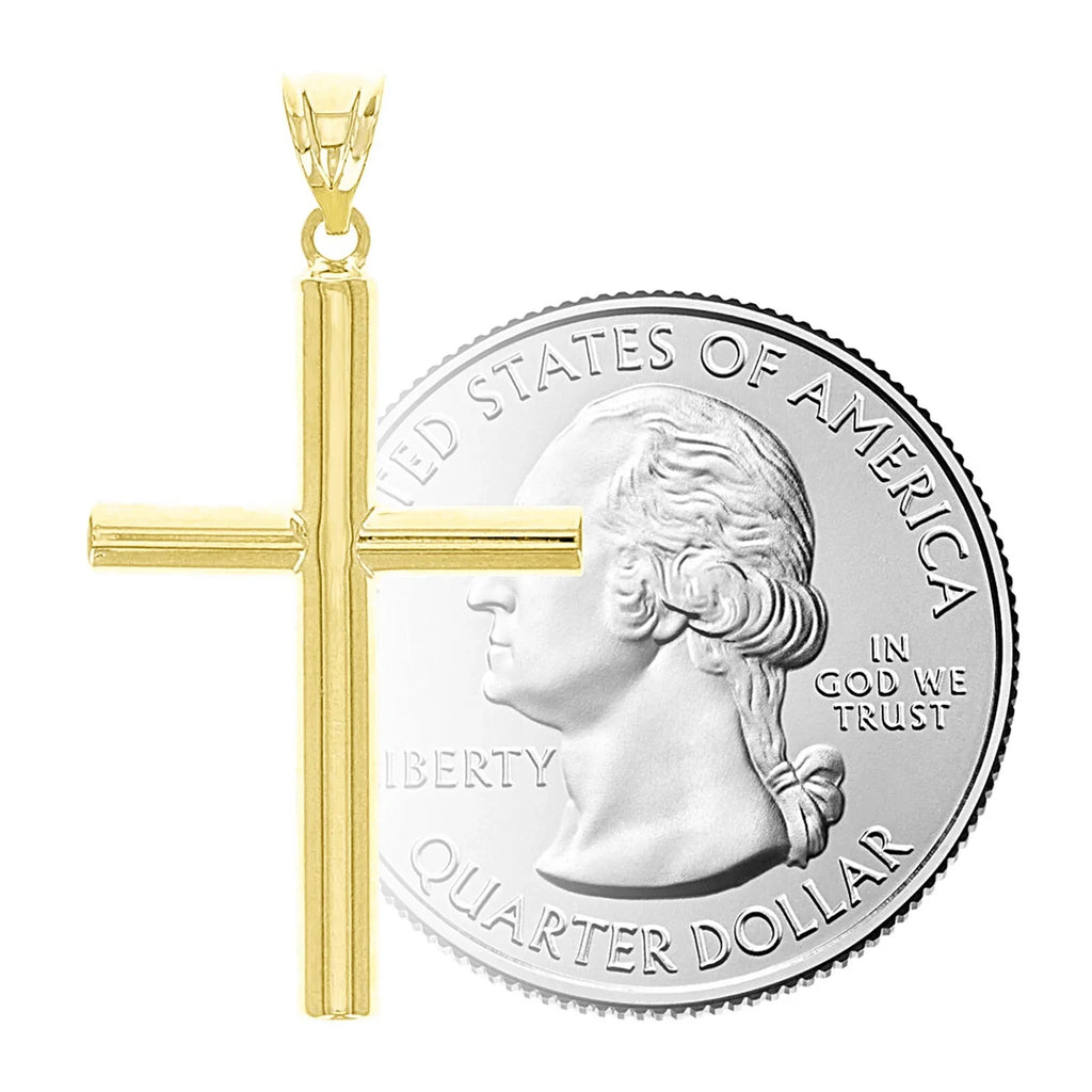 Italian 14k Yellow Gold Hollow High Polish Plain Cross Charm Pendant 1.3" 1 gram - Jewelry Store by Erik Rayo