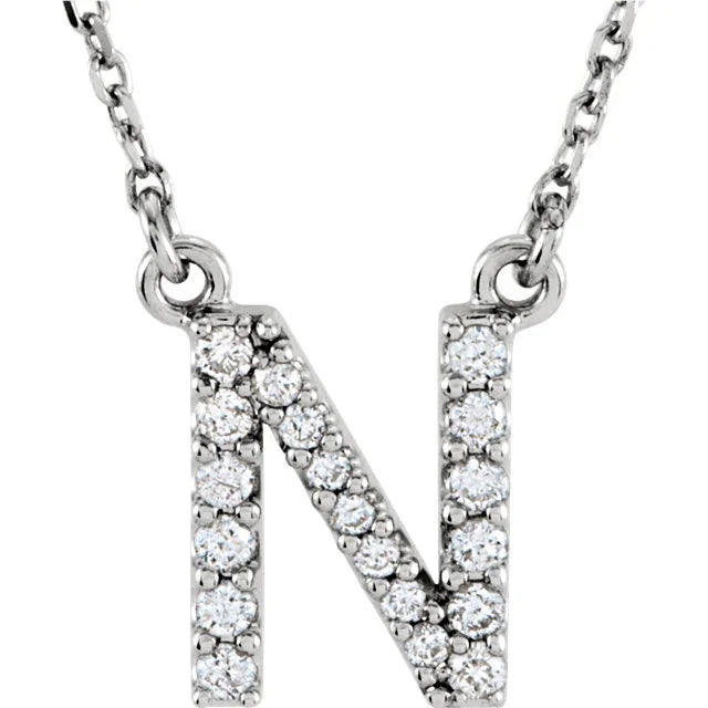 14k Yellow White or Rose Gold Diamond Initial Letter N Pendant Necklace 18" - Jewelry Store by Erik Rayo