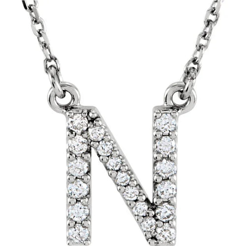 14k Yellow White or Rose Gold Diamond Initial Letter N Pendant Necklace 18" - Jewelry Store by Erik Rayo