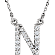 Load image into Gallery viewer, 14k Yellow White or Rose Gold Diamond Initial Letter N Pendant Necklace 18&quot;
