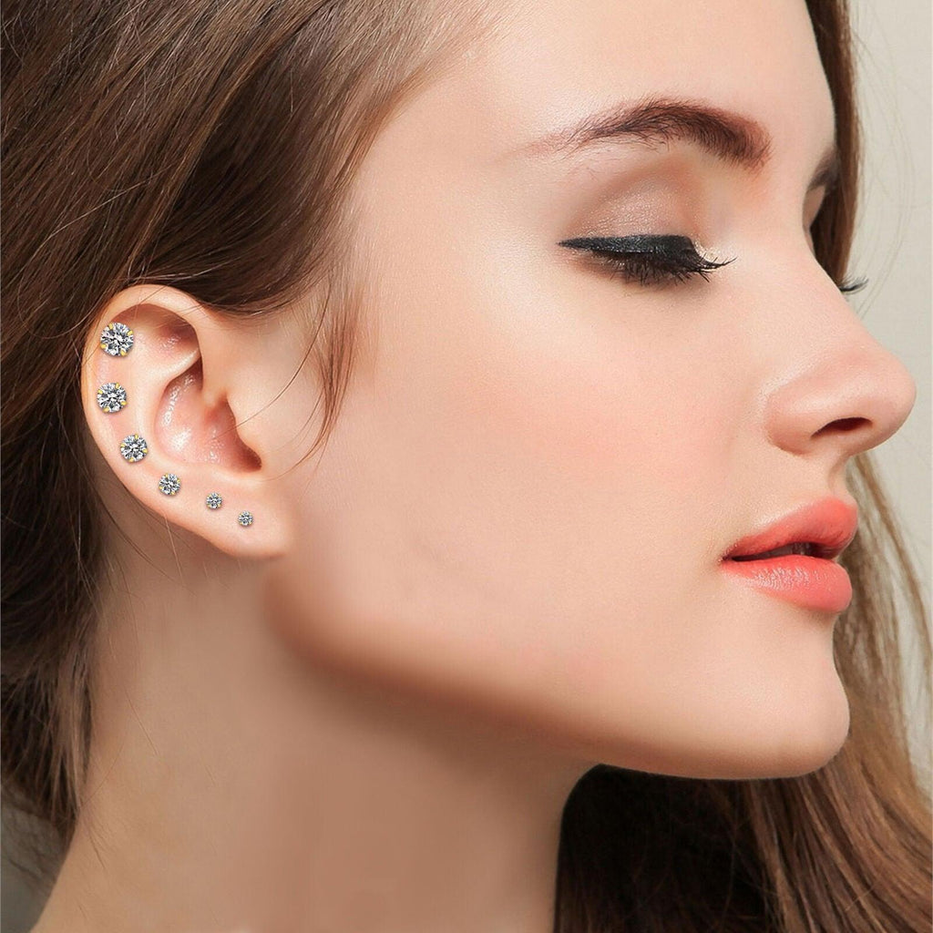 Rose Gold Stud Earrings 6 Pair Stainless Steel Round Cubic Zirconia for Men Women - Jewelry Store by Erik Rayo