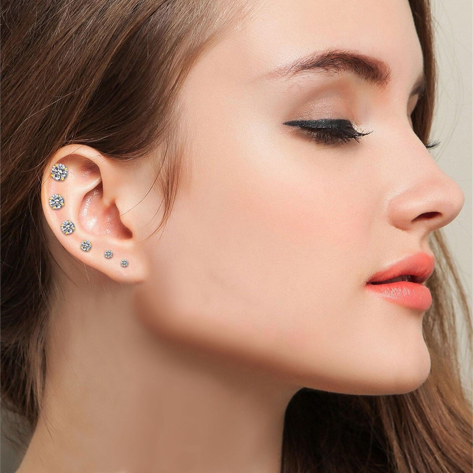 Rose Gold Stud Earrings 6 Pair Stainless Steel Round Cubic Zirconia for Men Women - Jewelry Store by Erik Rayo