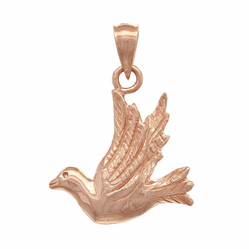14k Yellow White or Rose Gold Flying Dove Bird Charm Pendant