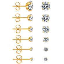 Load image into Gallery viewer, Gold Stud Earrings 6 Pair Stainless Steel Round Cubic Zirconia for Men Women - Jewelry Store by Erik Rayo
