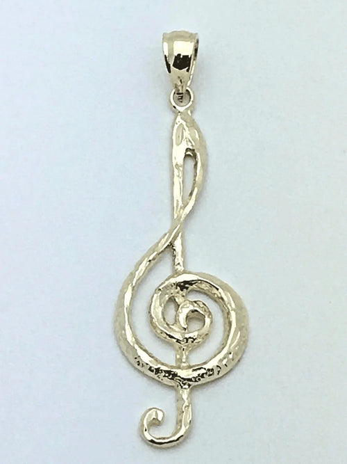 14k Yellow Gold Solid Treble Clef Music Note Charm Pendant 1.65" 1.8 grams - Jewelry Store by Erik Rayo