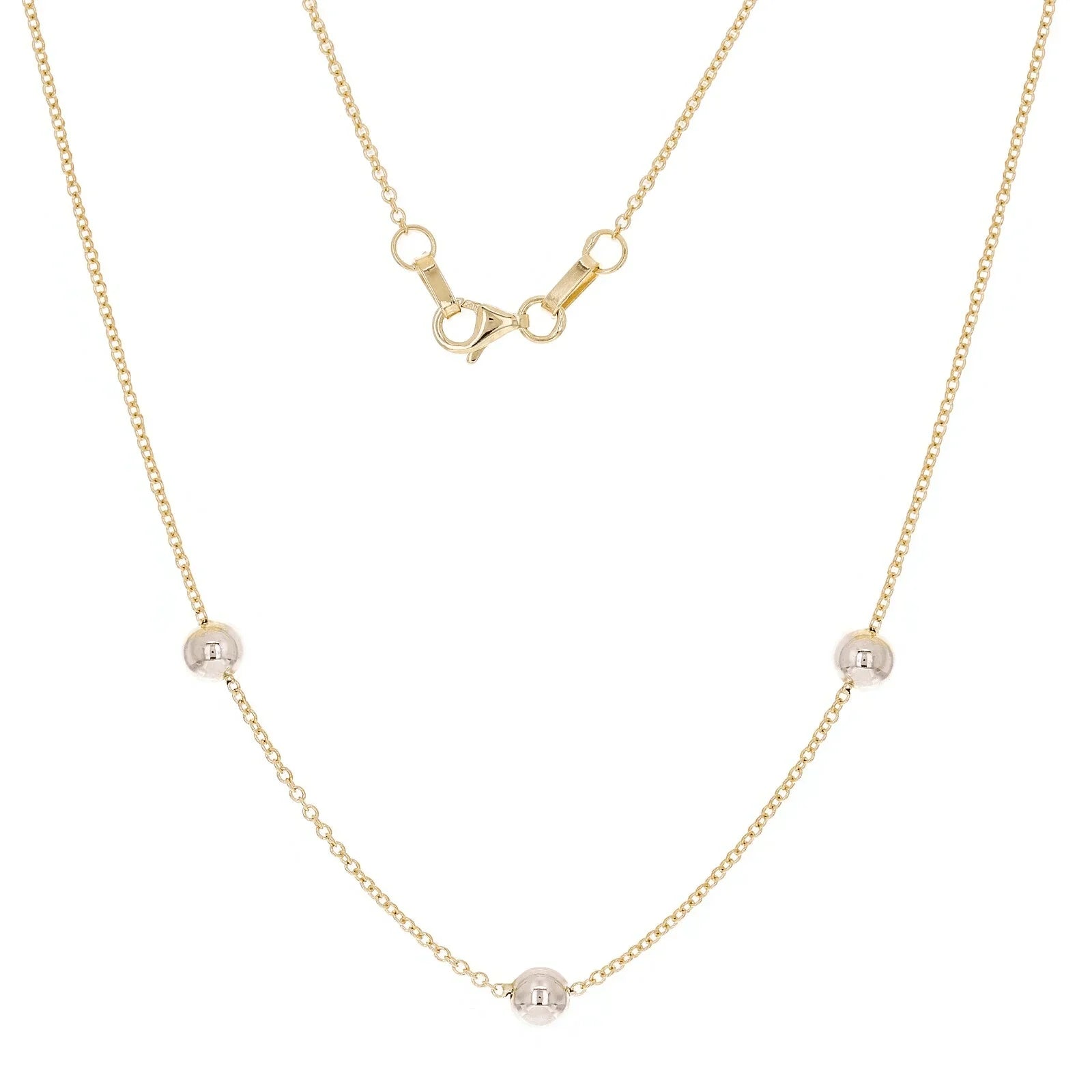 Italian 14k Two Tone Gold Polished Ball Bead Station Necklace 16.5" 5mm 2.1grams - Jewelry Store by Erik Rayo
