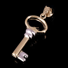 Load image into Gallery viewer, Italian 14k Yellow &amp; White Gold Key Charm Pendant 1.1&quot; 0.8 grams
