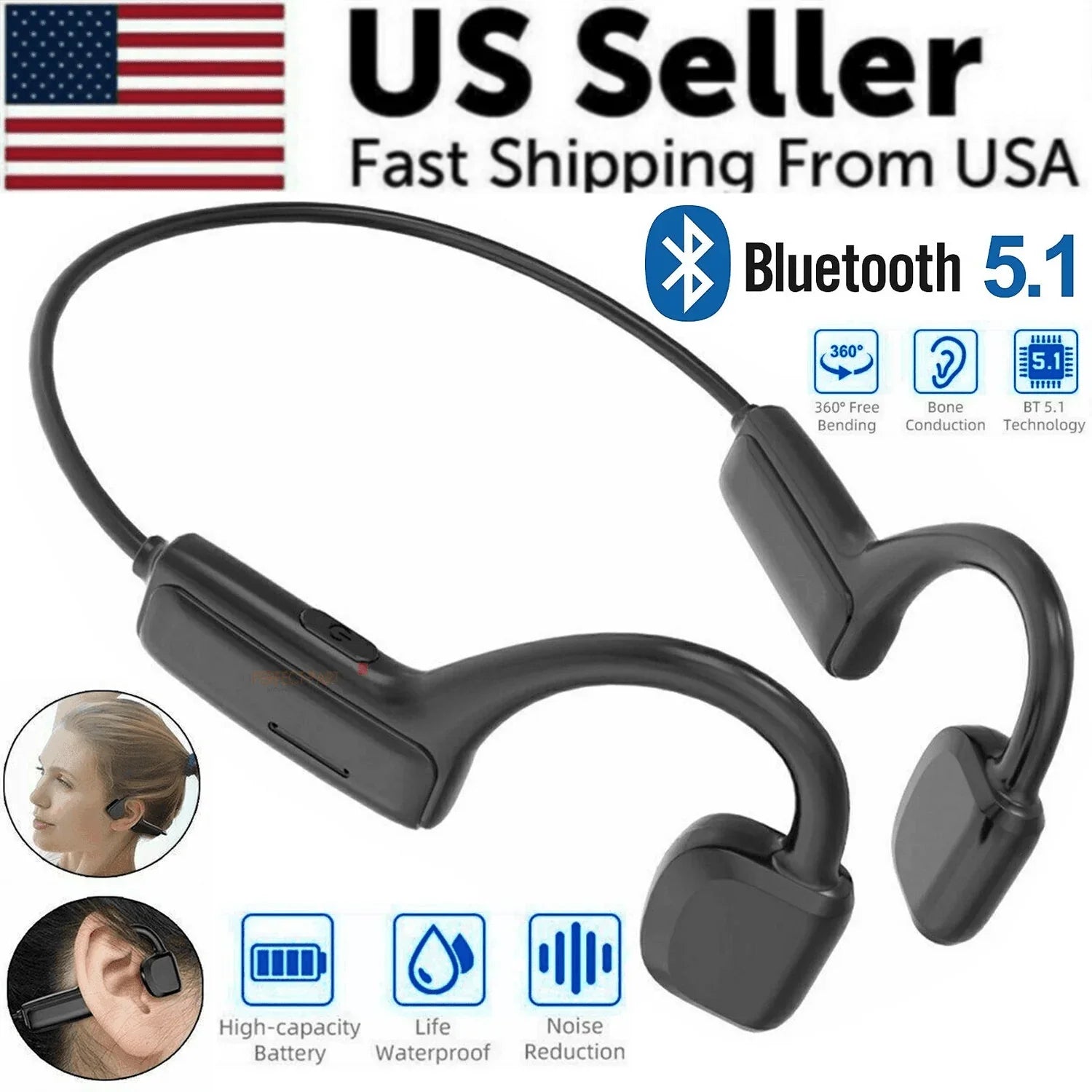 Bone Conduction Headphones Bluetooth 5.1 Wireless Earbuds Outdoor Sport Headset - Jewelry Store by Erik Rayo