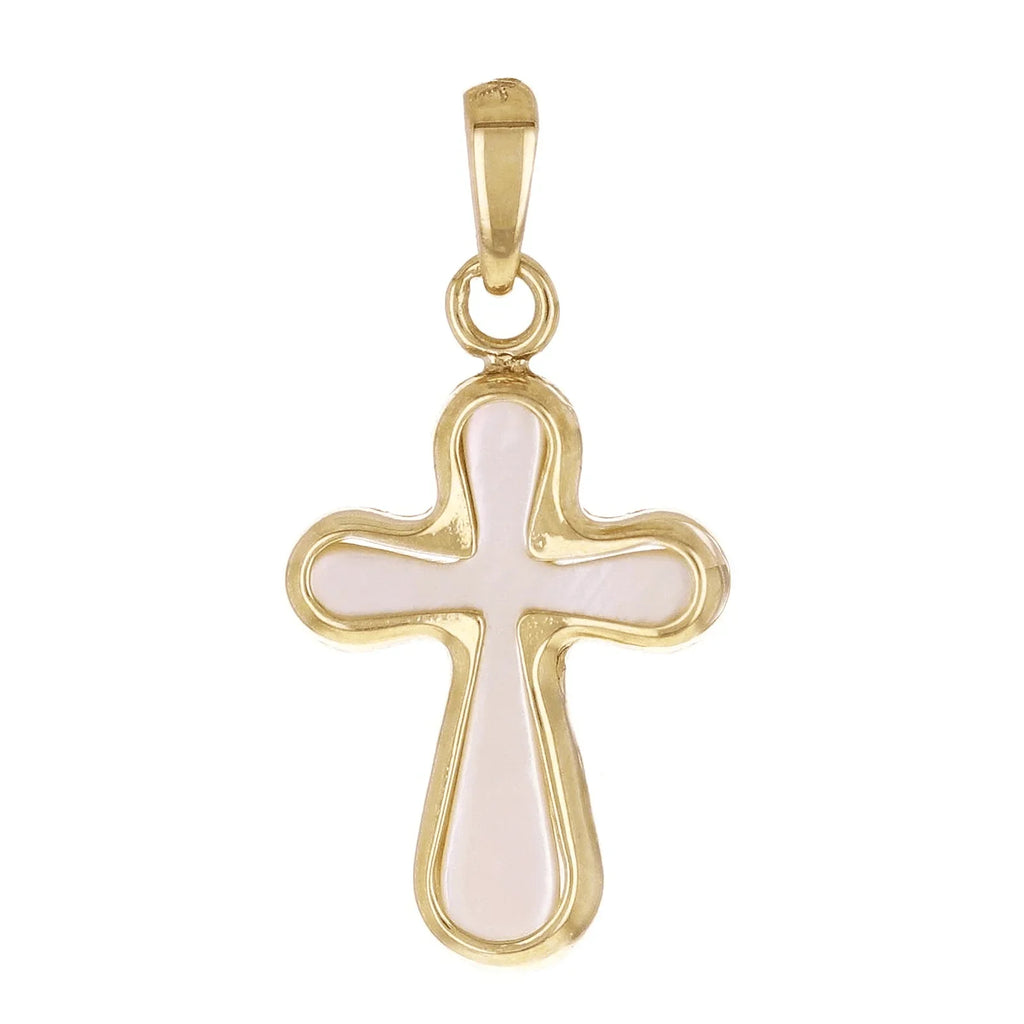 Italian 14k Yellow Gold Mother of Pearl Cross Charm Pendant 21.7mm x 10.9mm 0.7g - Jewelry Store by Erik Rayo