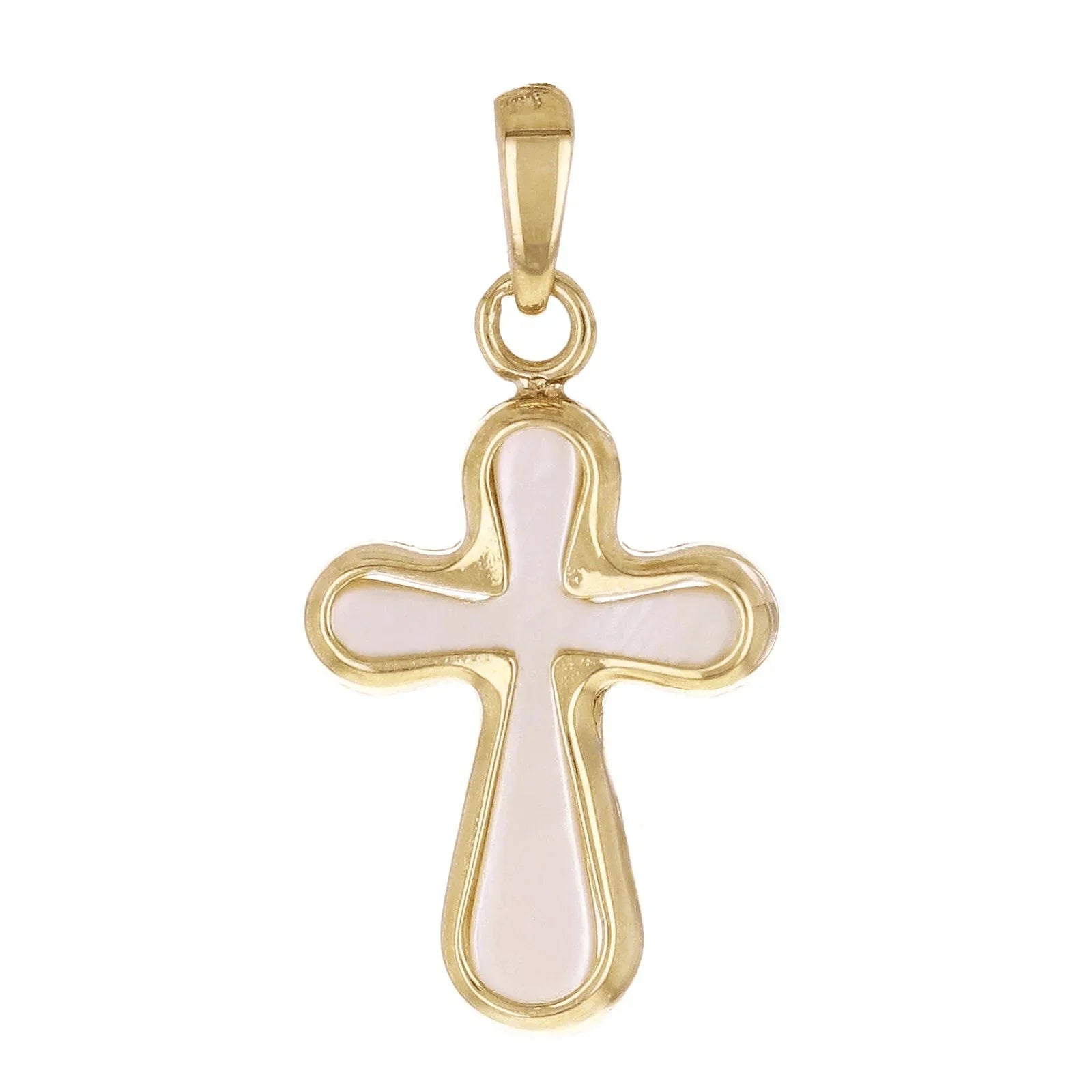 Italian 14k Yellow Gold Mother of Pearl Cross Charm Pendant 21.7mm x 10.9mm 0.7g - Jewelry Store by Erik Rayo