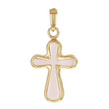 Load image into Gallery viewer, Italian 14k Yellow Gold Mother of Pearl Cross Charm Pendant 21.7mm x 10.9mm 0.7g
