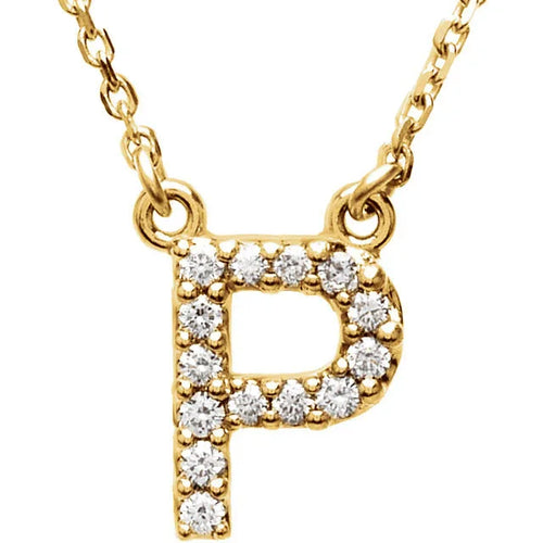 14k Yellow White or Rose Gold Diamond Initial Letter P Pendant Necklace 18" - Jewelry Store by Erik Rayo