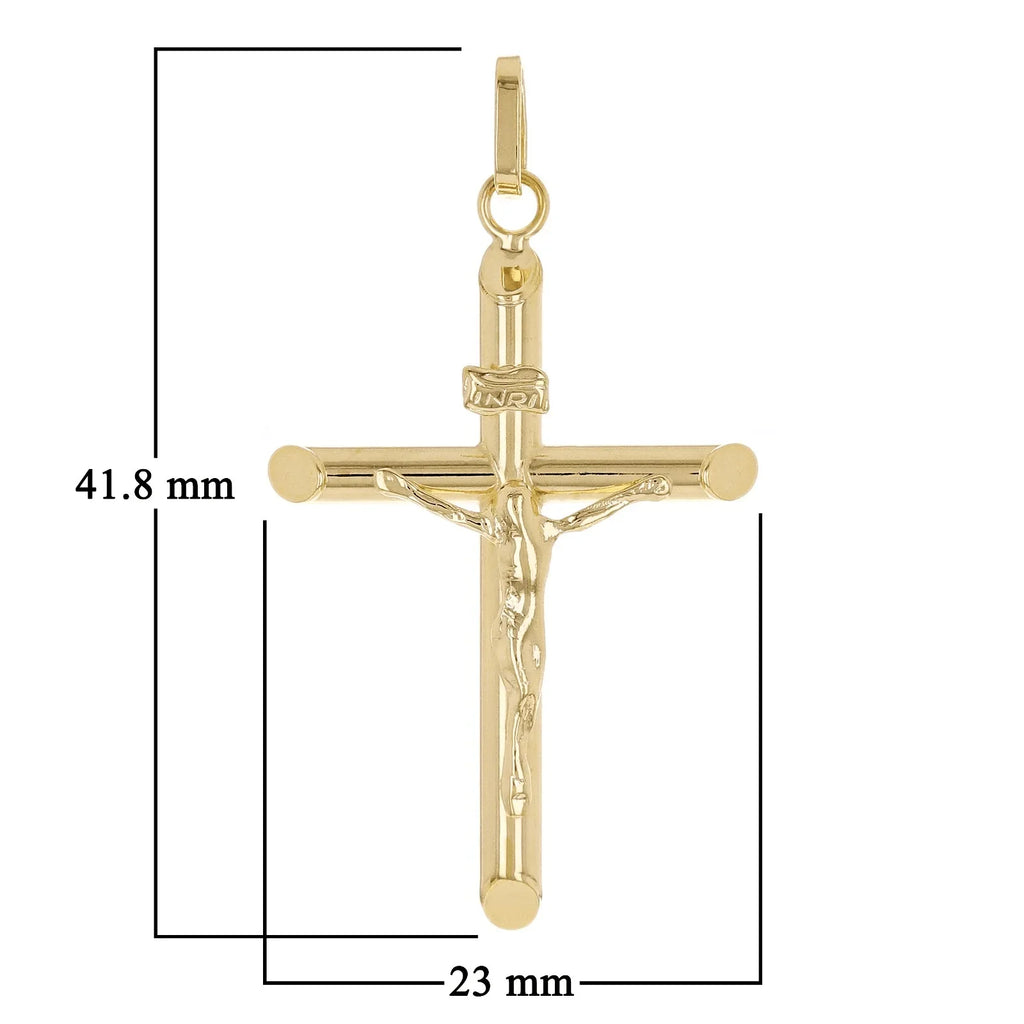 Italian 14k Yellow Gold Hollow INRI Jesus Crucifix Cross Charm Pendant 1.6" 1.8g - Jewelry Store by Erik Rayo
