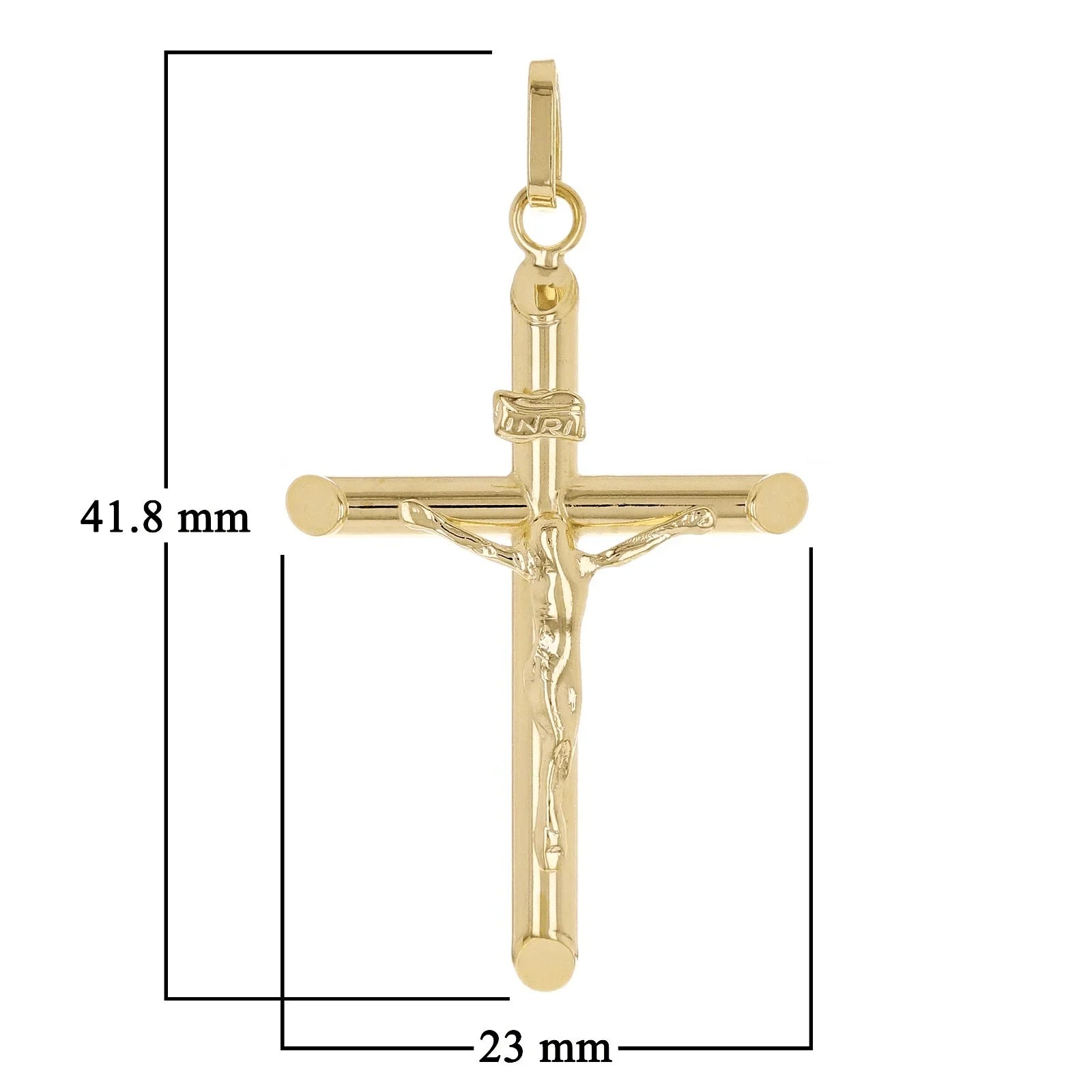 Italian 14k Yellow Gold Hollow INRI Jesus Crucifix Cross Charm Pendant 1.6" 1.8g - Jewelry Store by Erik Rayo