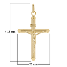 Load image into Gallery viewer, Italian 14k Yellow Gold Hollow INRI Jesus Crucifix Cross Charm Pendant 1.6&quot; 1.8g
