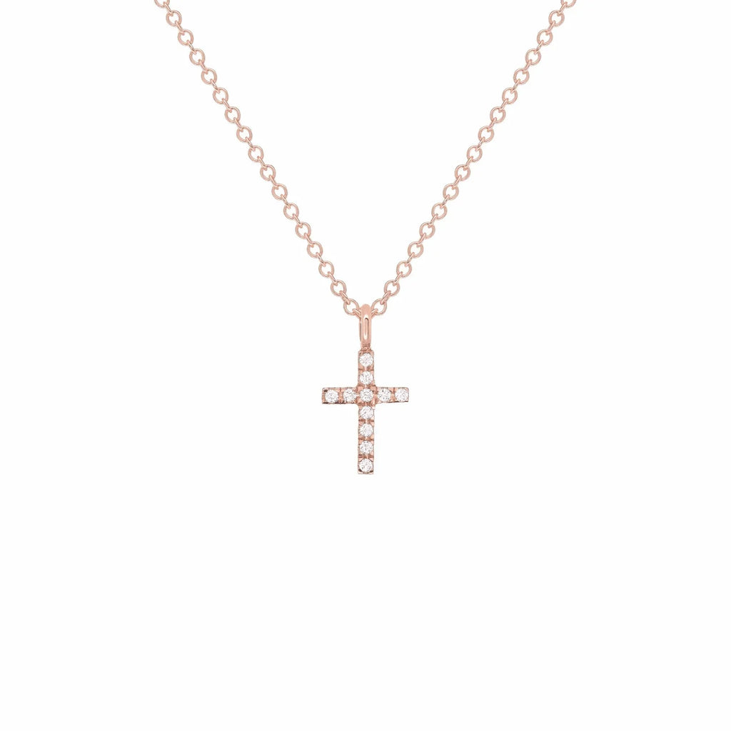 14k Rose Gold 0.04ctw Diamond Cross Pendant Small Religious Charm - Jewelry Store by Erik Rayo