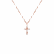 Load image into Gallery viewer, 14k Rose Gold 0.04ctw Diamond Cross Pendant Small Religious Charm
