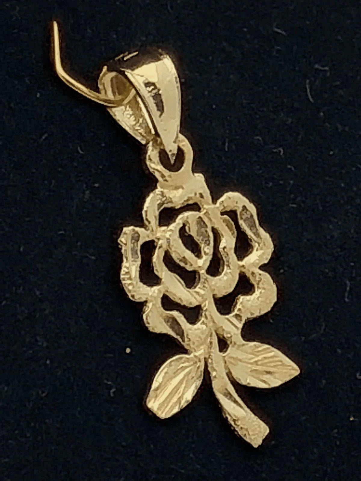 14k Yellow Gold Solid Diamond Cut Rose Flower Charm Pendant 1.1 grams - Jewelry Store by Erik Rayo