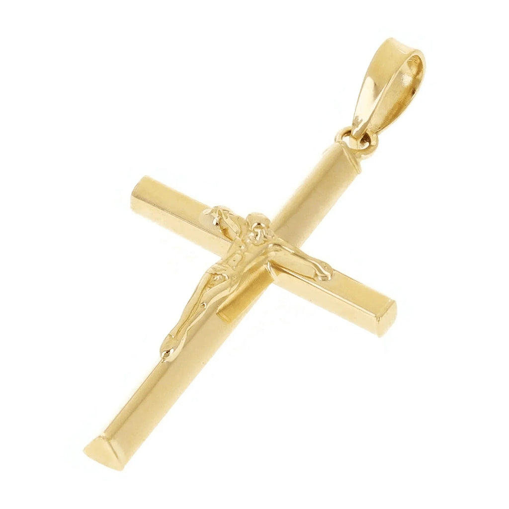 Italian 14k Yellow Gold Hollow 3D Crucifix Cross Charm Pendant 1.4" 1.1 grams - Jewelry Store by Erik Rayo