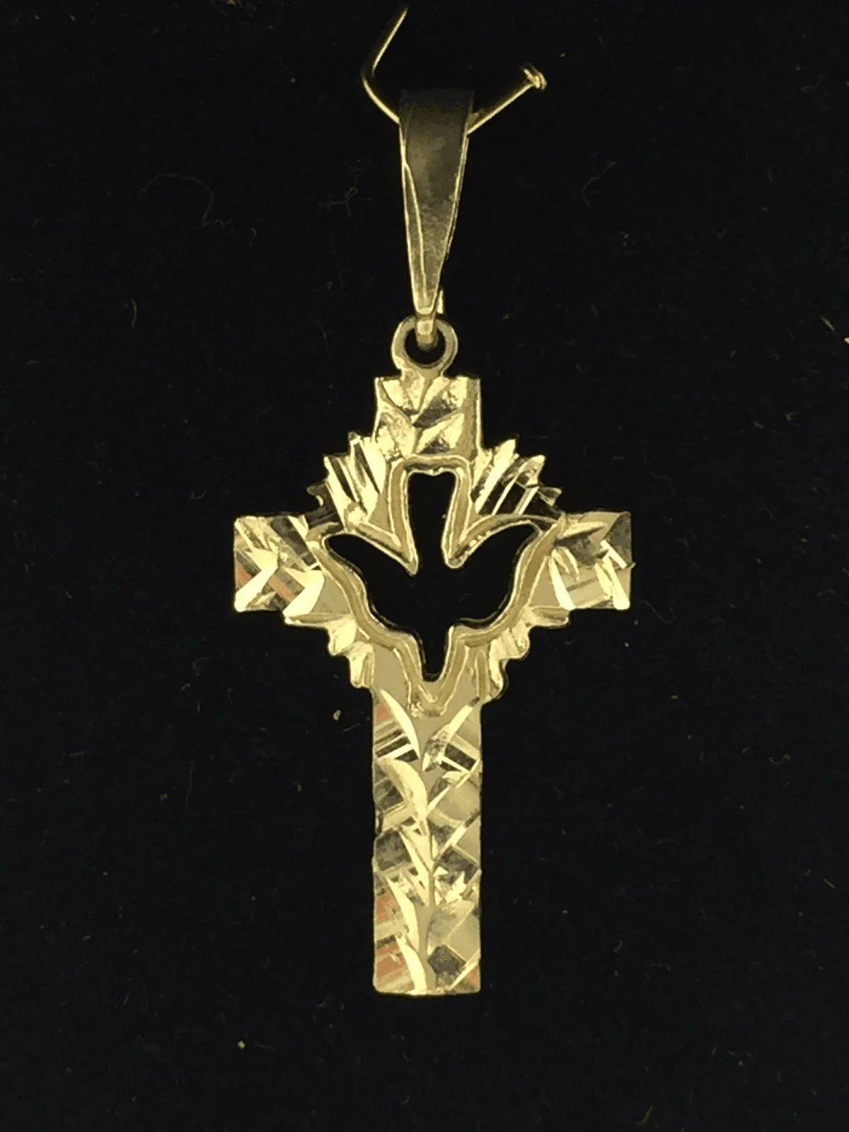 14k Yellow Gold Solid Religious Dove Cross Charm Pendant 1.3" 1.5 grams - Jewelry Store by Erik Rayo