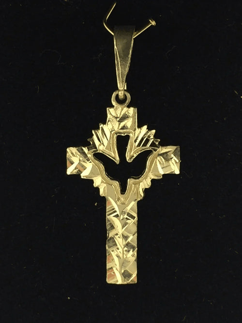 14k Yellow Gold Solid Religious Dove Cross Charm Pendant 1.3" 1.5 grams - Jewelry Store by Erik Rayo